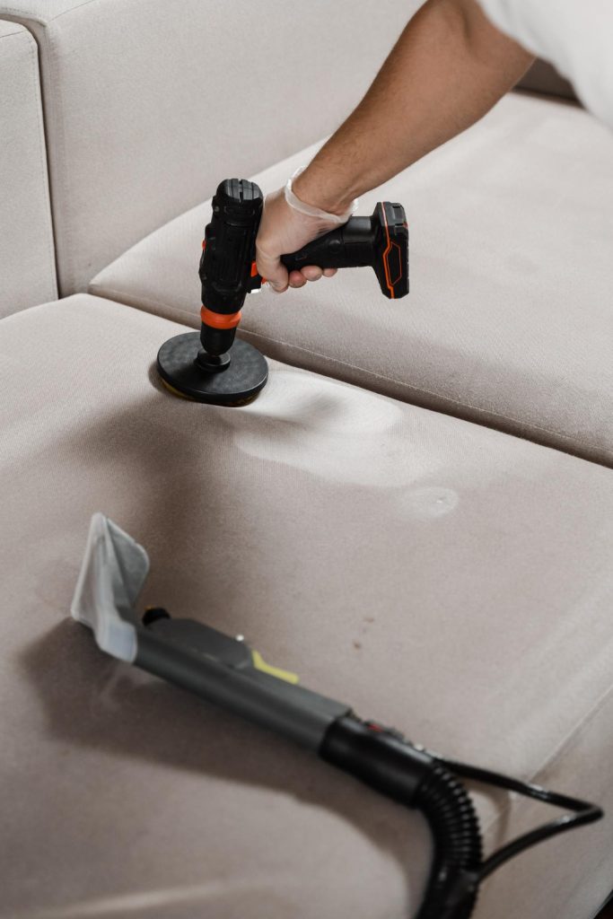 Spot treatment and brushing on upholstered furniture