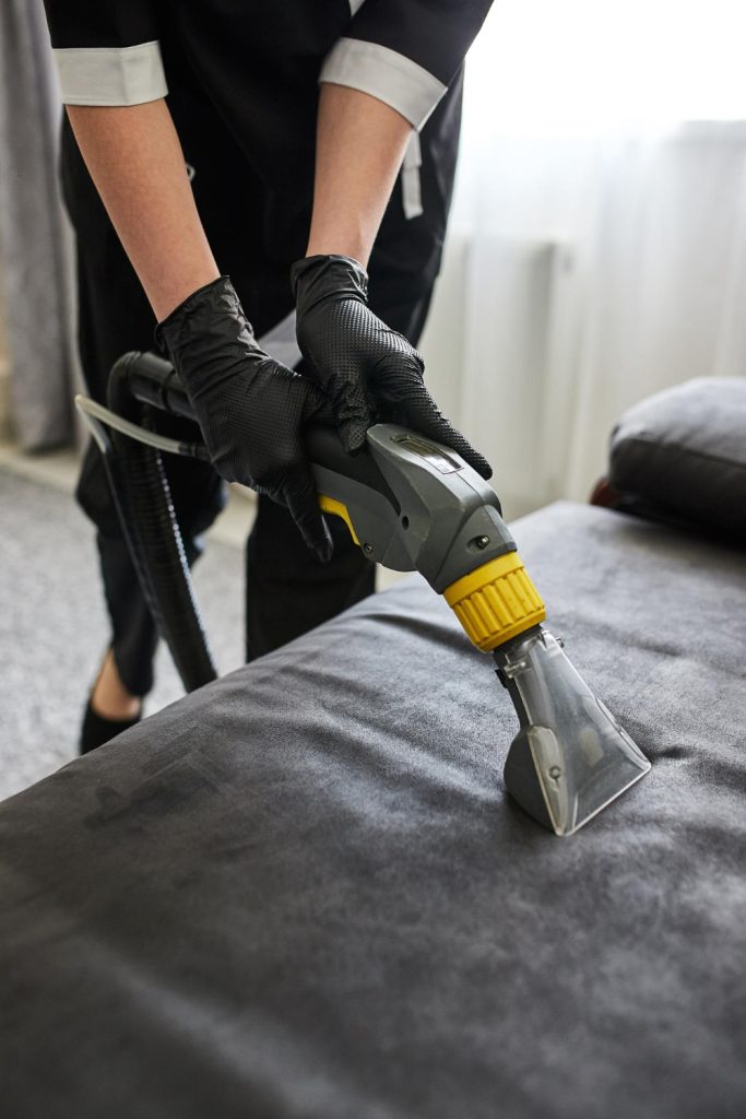 Deep extraction with professional equipment on sofa